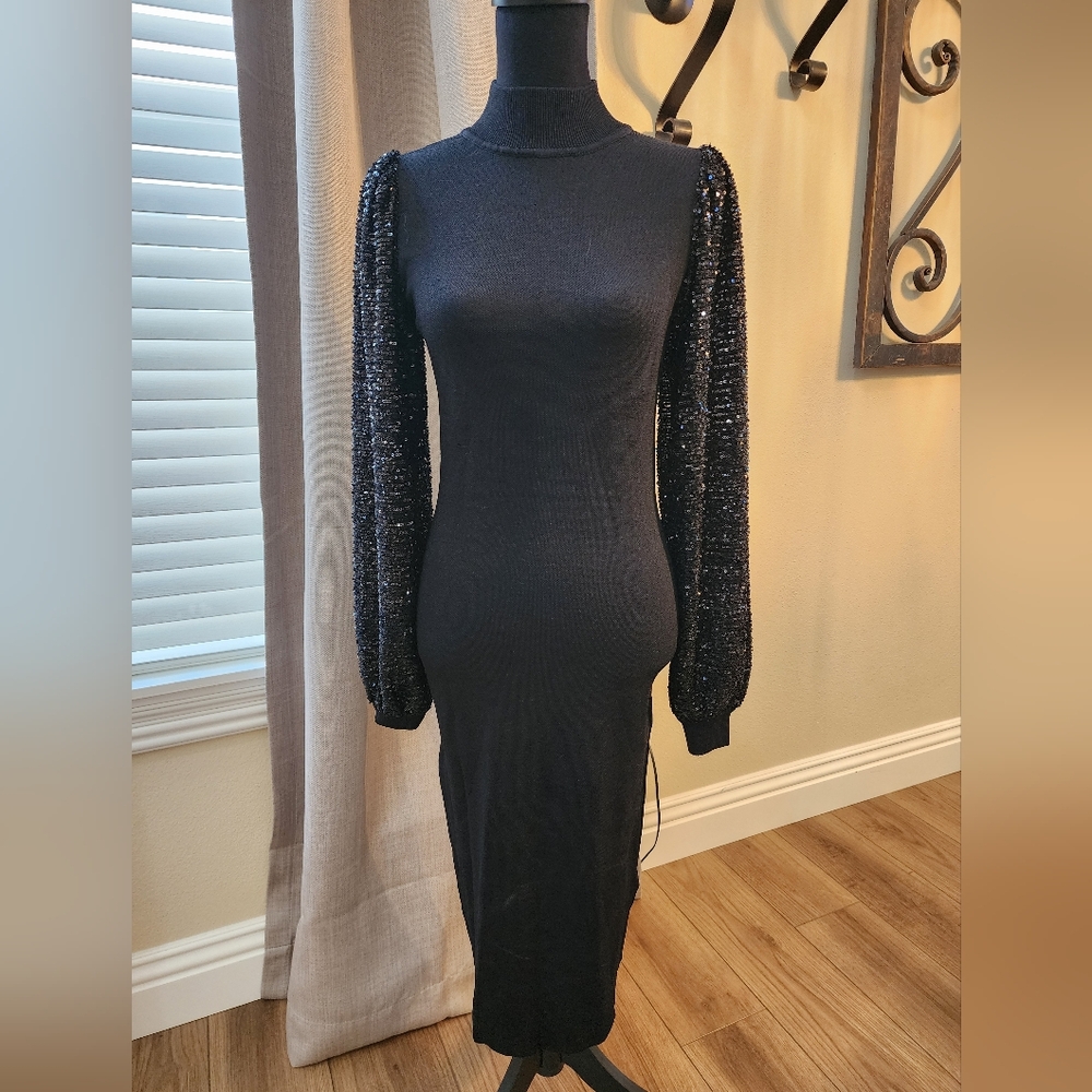 Eliza JSequin Embellished Sleeve Midi Sweater Dress - Picture 3 of 8